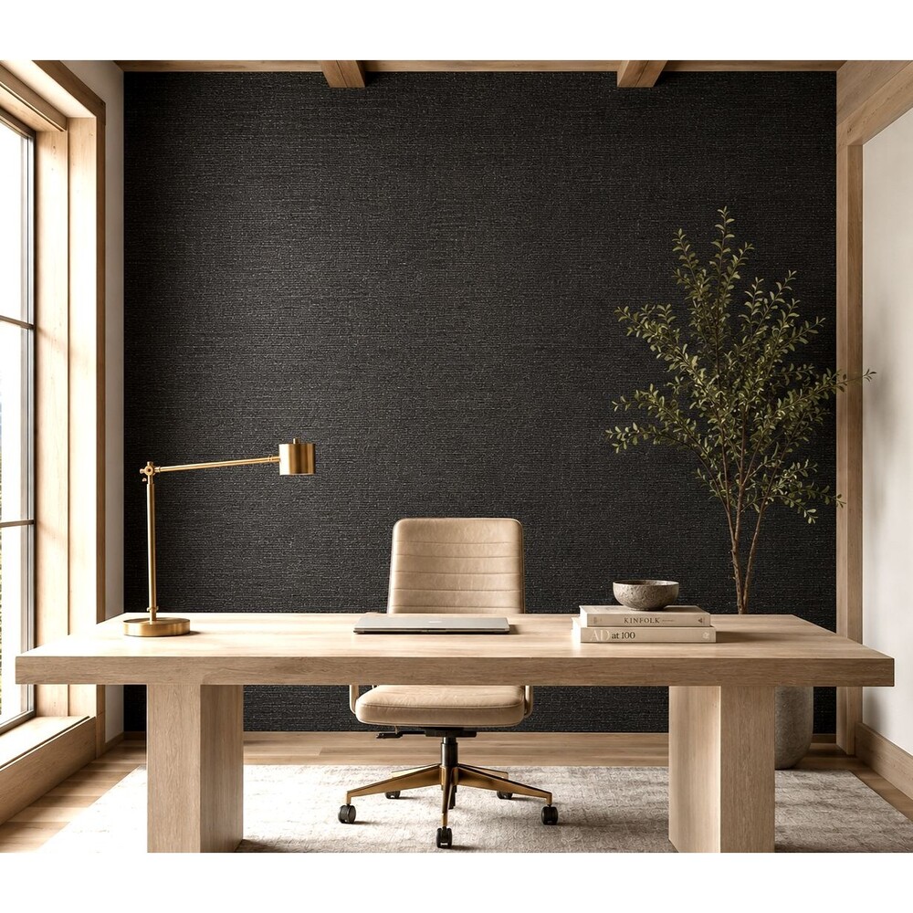 Schumacher Natural Grasscloth Haruki Wallpaper Roll Jet (Black) #5004715 run 007